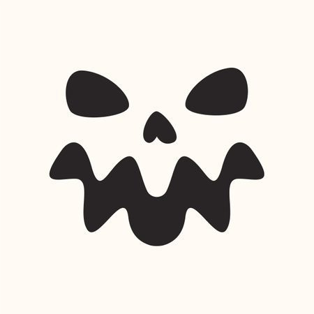 Scary face silhouette, flat vector illustration. Halloween pumpkin Lantern Jack cartoon character. Trick or treat mask design templateのイラスト素材