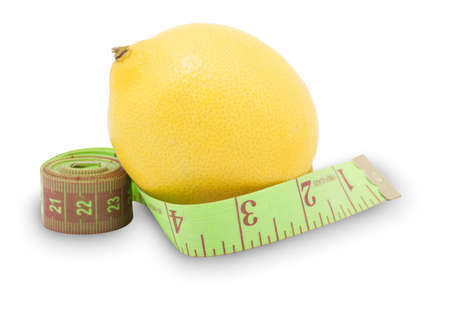Measure tape and a lemon, diet conceptの写真素材