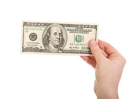 hand holding money dollars, 100 US dollar の写真素材