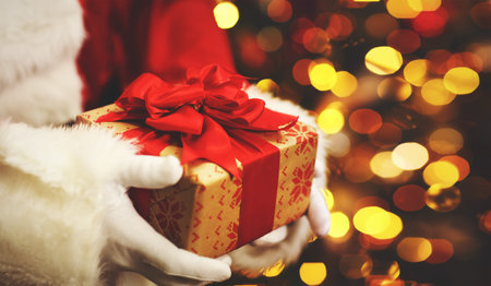 the Christmas gift in hand Santa Claus