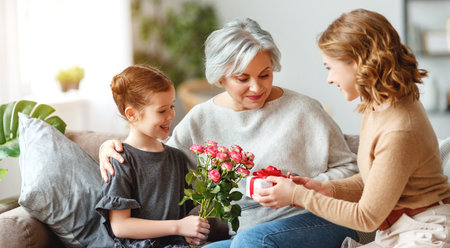  mother's day! three generations of a loving family mother, grandmother and daughter congratulate on...