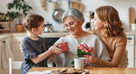 mother's day! three generations of a loving family mother, grandmother and daughter congratulate on...