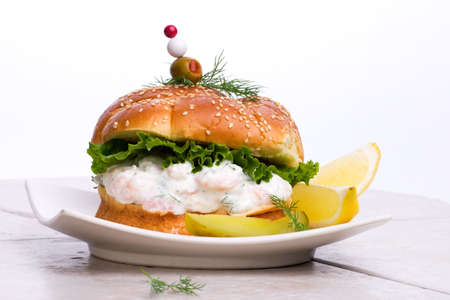 The rich-tasting, but low-calorie filling with shrimps delicious sandwichの写真素材