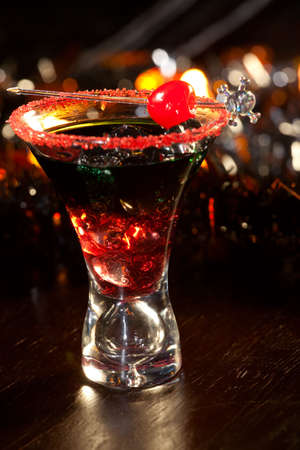 Closeup of Devil's Blood Cocktail, black vodka, cranberry juice - Halloween drinks seriesの写真素材