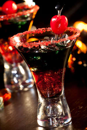 Closeup of Devil's Blood Cocktail, black vodka, cranberry juice - Halloween drinks series
の写真素材