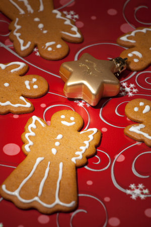 Closeup of Angels Gingerbread cookies, and Christmas ornament