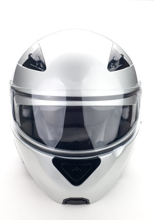 High quality light gray motorcycle helmet over white background, studio isolated.の写真素材