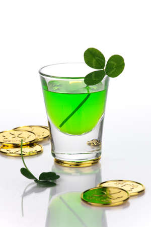 Shot of green liquor for St Patrickの写真素材