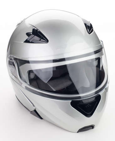 High quality light gray motorcycle helmet over white background, studio isolated の写真素材