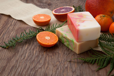 Spa set - handmade citrus oil organic soap, fresh oranges, and fern. Best suited for relaxing and...