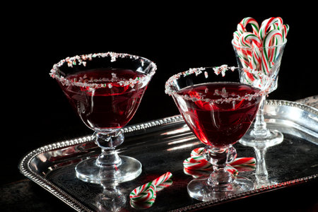 Closeup of Christmas vanilla mint martini with candy canes. Holiday cocktails series.の写真素材