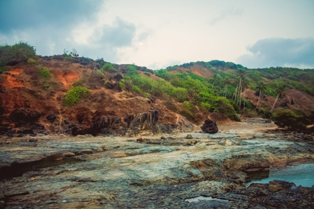 Bungalows on Palolem beach India Goa travel sea nature sun vacationの写真素材