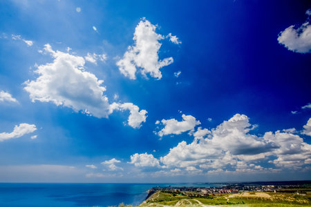 sky with white clouds in the afternoonの写真素材