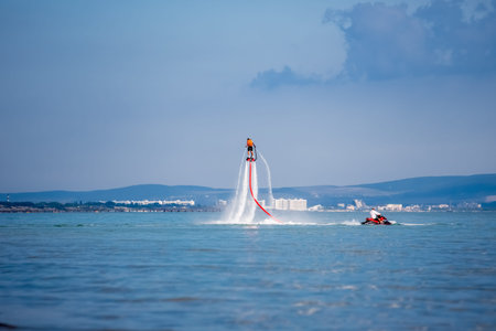 The new spectacular extreme sport called  flyboardの写真素材