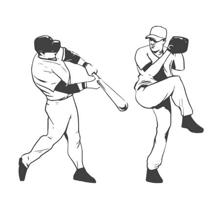 baseball players illustration inkingのイラスト素材