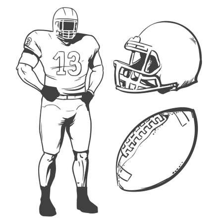american football players illustration inking on isolated white backgroundのイラスト素材