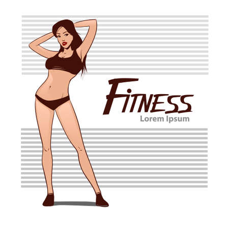 simple illustration with beautiful young fitness woman, sketch for your designのイラスト素材