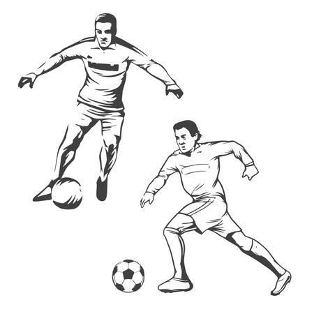 soccer player shooting isolated on white backgroundのイラスト素材