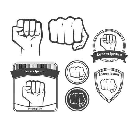 set of images,  fist icon. fist silhouette on white.のイラスト素材