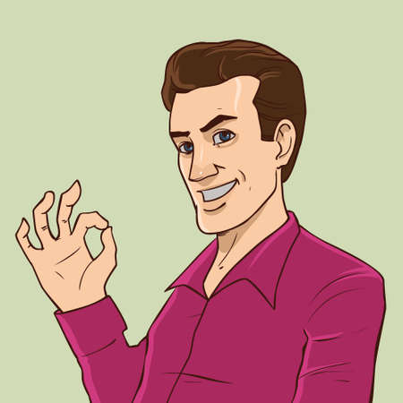 man gesturing ok, comic book style, illustrationのイラスト素材