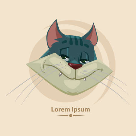 cute cat head in circle, cartoon character, portrait, vector illustrationのイラスト素材