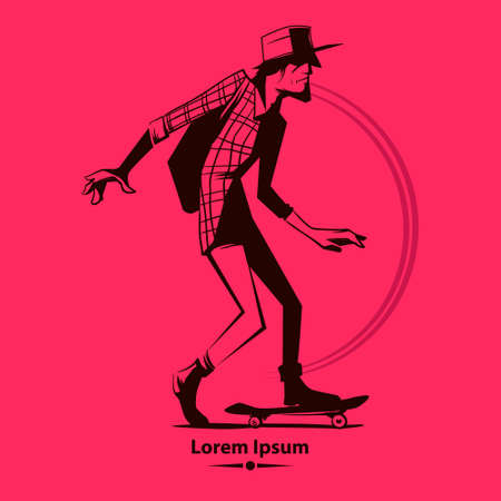 cartoon character on skateboard, silhouette for logo, hipster, vector illustrationのイラスト素材