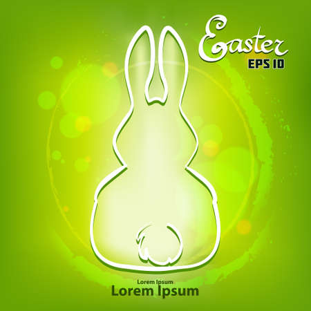 happy Easter, silhouette of Easter bunny, abstract green backgroundのイラスト素材