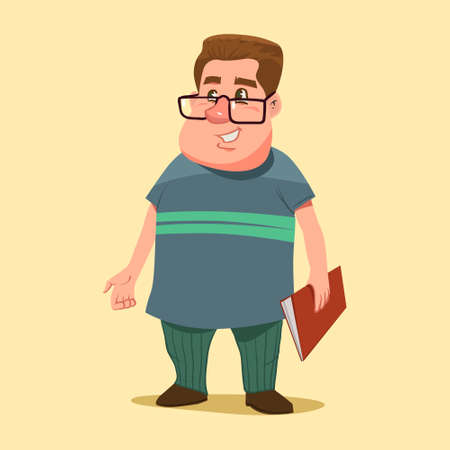 funny cartoon character with book or magazine, vector illustration, isolated backgroundのイラスト素材