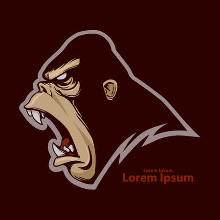 angry gorilla head, profile view, logo, mascot, emblem for sport team, simple illustration, monster screamingのイラスト素材