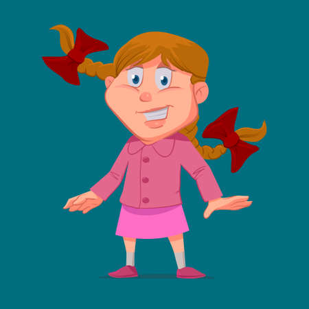 funny girl, cartoon character, vector illustrationのイラスト素材