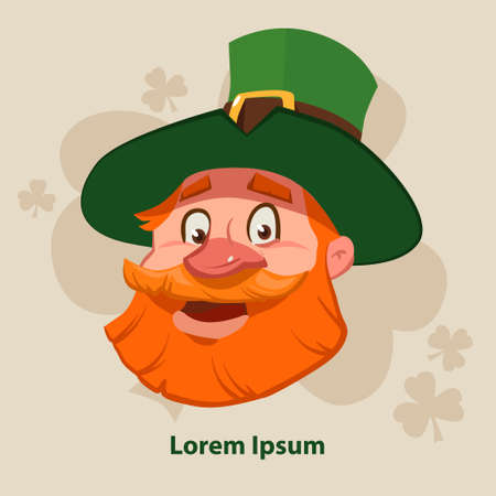 leprechaun, Irish man head, St. Patrick's Day design, cartoon character portrait, vector illustrationのイラスト素材