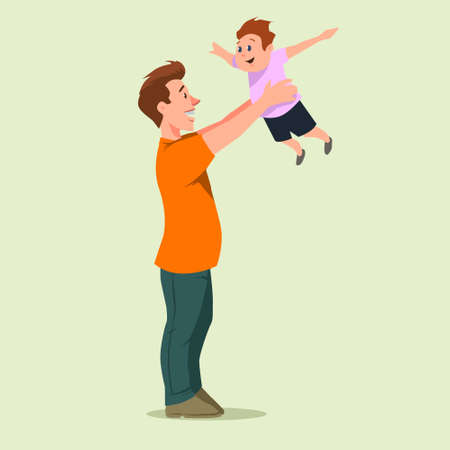 happy father holding his son, cartoon character, vector illustrationのイラスト素材