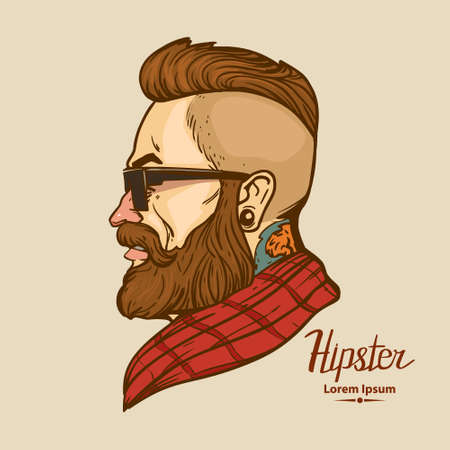 hipster label badge, for logo, simple iilustration, man, profile viewのイラスト素材