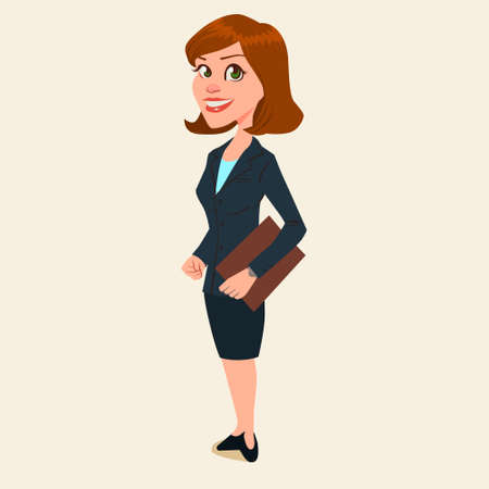 cartoon character, business woman holding clipboard, vector illustrationのイラスト素材