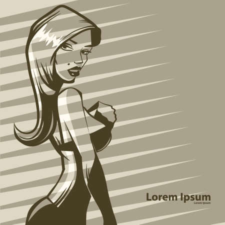 pretty woman, shadow from sunlight through shutters, vector illustrationのイラスト素材