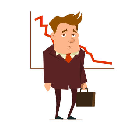 manager, businessman analyzes charts, a report of work, trend in a market, business plan, strategy, sad, falling, graphics, vector illustrationのイラスト素材