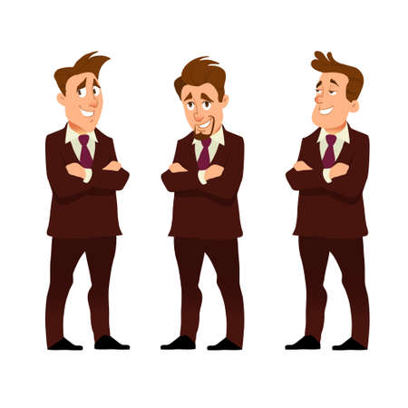 successful young businessman, character saying, front view, business, job, professional, consultant concept, suit, vector illustrationのイラスト素材