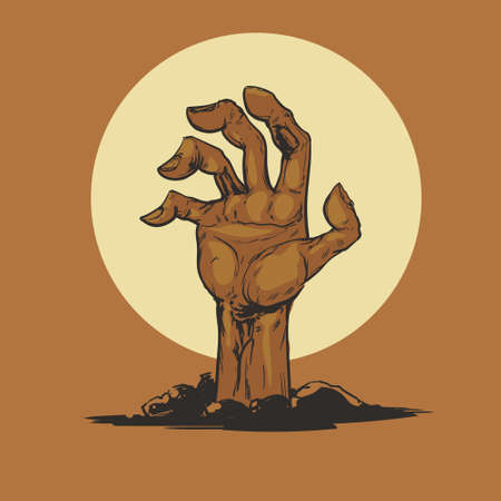 Halloween, Dead Man's arm from the ground, illistration for poster, zombie party, postcard, vectorのイラスト素材