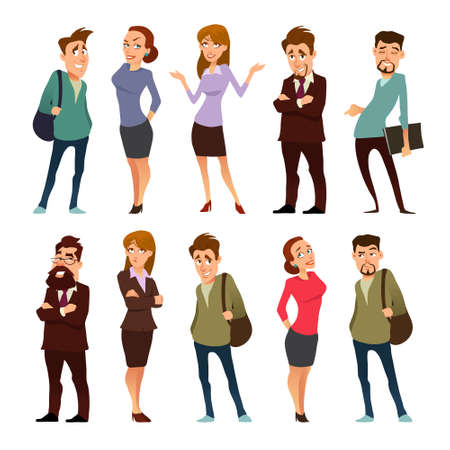business, cartoon characters, coworking, teamwork in business office, vector illustrationのイラスト素材