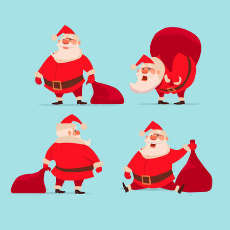 collection of Christmas Santa Claus, funny cartoon character, set, vector illustrationのイラスト素材