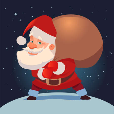Santa Claus with big sack of gifts, for Christmas greeting card background poster, character, vector illustration.のイラスト素材