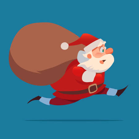 Santa Claus with big sack of gifts, for Christmas greeting card background poster, character, vector illustration.のイラスト素材