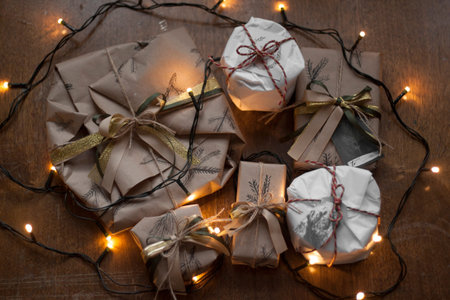 made by hands wrapping gifts for the holiday new year