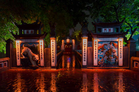 night oriental colors, Vietnam, Hanoi, Temple of Buddhaのeditorial素材