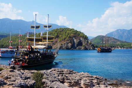 Yacht on the shore of the Mediterranean Seaのeditorial素材