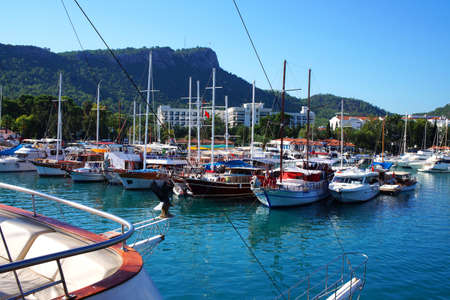 Berth of yachts in the Mediterranean Seaの写真素材