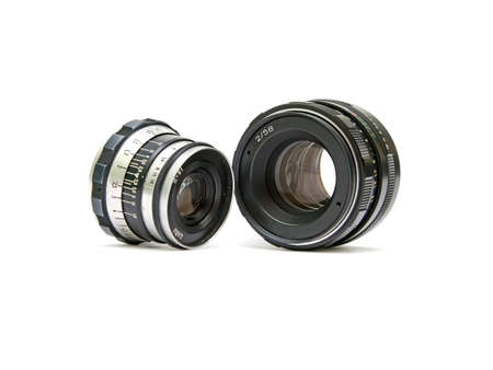 lenses for analog cameras close up on white backgroundの写真素材