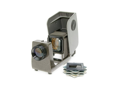 old device for viewing slides on a white background.の写真素材