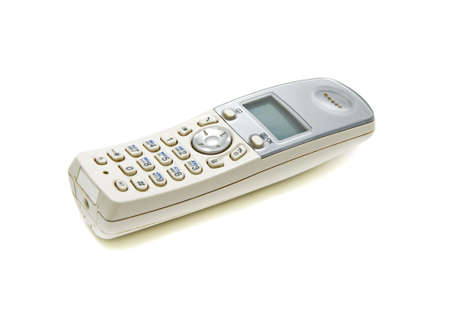 handset cordless phone closeup on white backgroundの写真素材