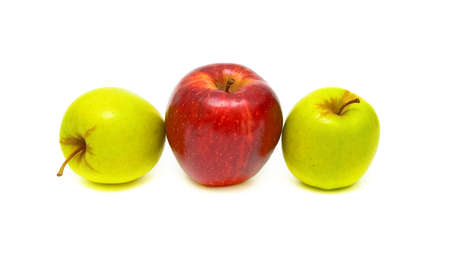 three ripe apple isolated on a white backgroundの写真素材